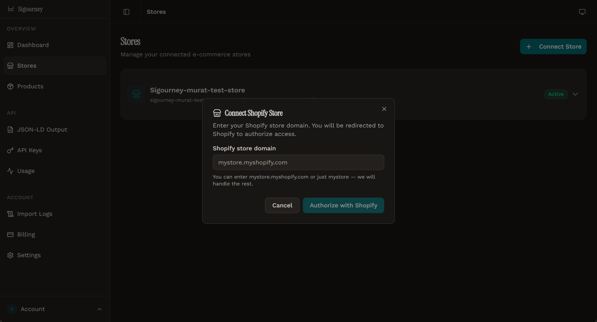 Animated walkthrough of the Sigourney dashboard showing product indexing and AI visibility features